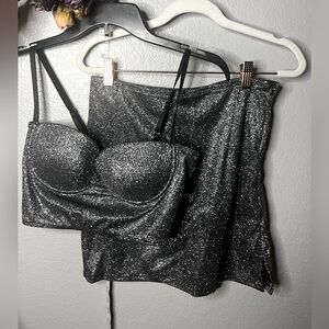Yandy Collection NWT | sexy silver glitter co-ord. Large. Bustier+miniskirt